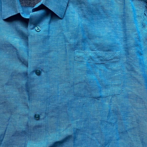 Projek Raw Mens Shirt XXL Linen Blend Blue Button Up Pocket - Picture 2 of 6